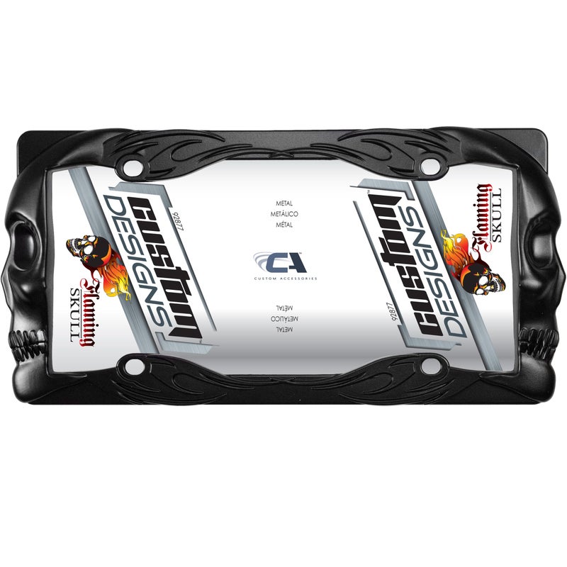 Custom Accessories 92877 Matte Black Flaming Skull License Plate Frame - Image 2